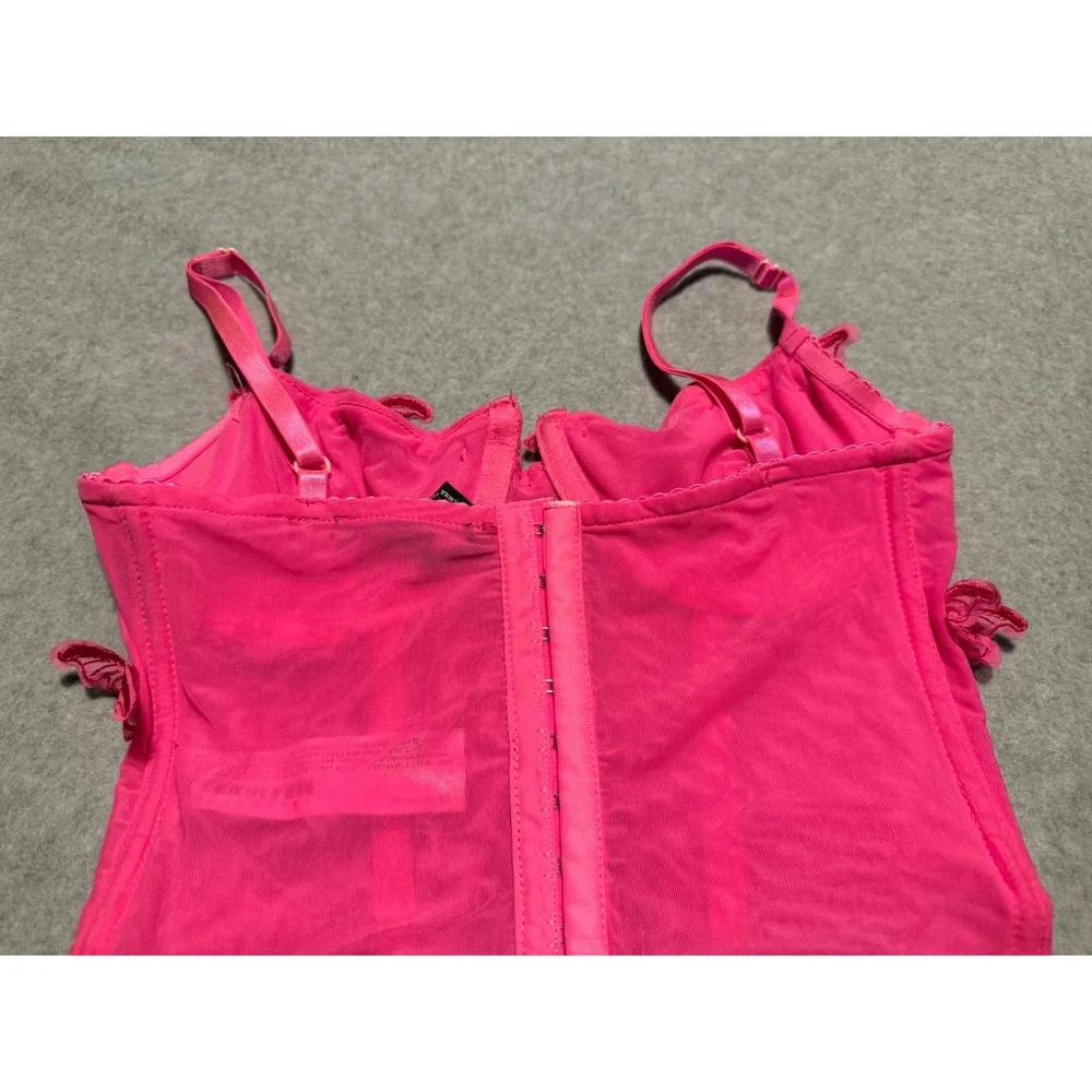 Forever 21 Pink Butterfly Mesh Corset Top Bustier Hot Pink Small